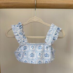 Minnow Swim Bikini Top - Blue Floral Print, Size 3/4T